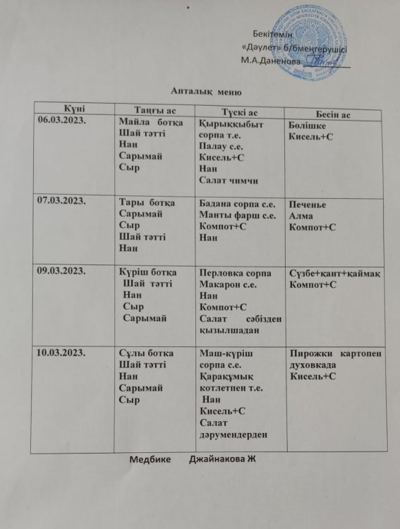 Ас мәзірі.